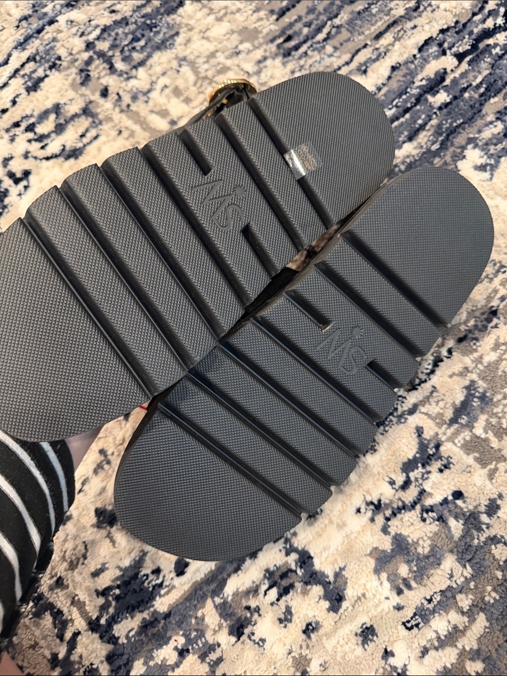 Stuart Weitzman Black Leather Double-Strap Sandals - Picture 3 of 5